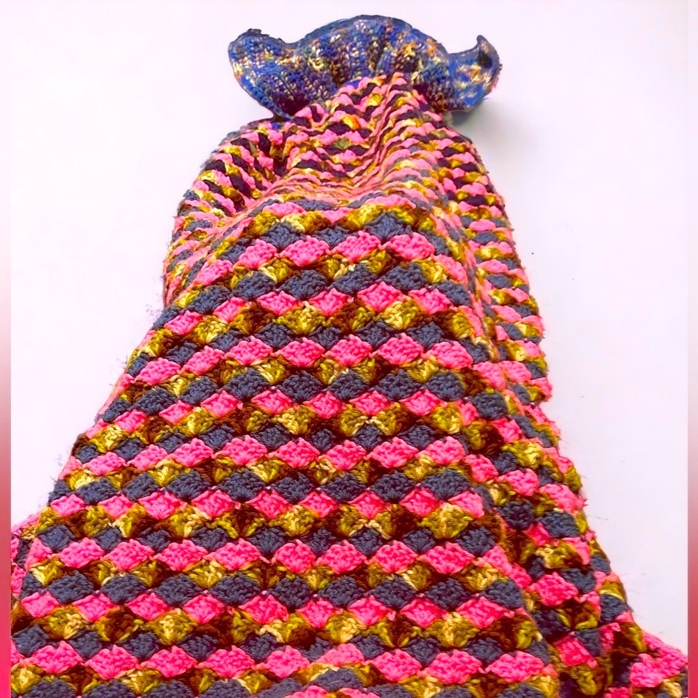 Handknit Crocheted Mermaid Tail Afghan Blanket Adult Size